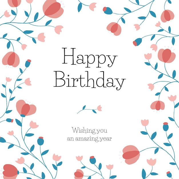 Plantilla de saludo de cumpleaños floral psd para publicación en redes sociales