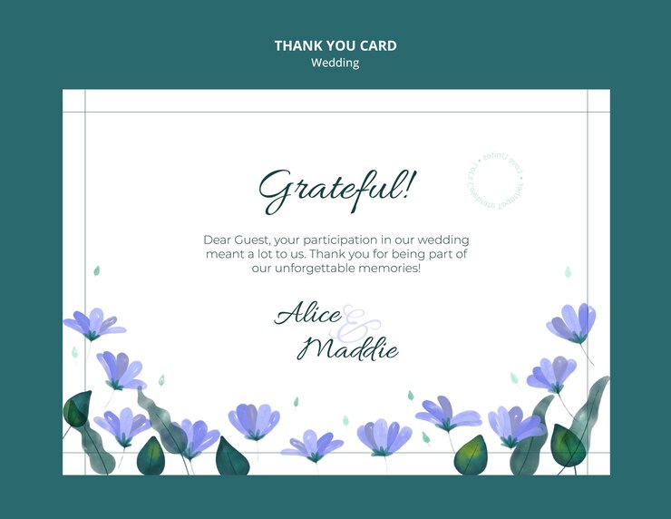 PSD gratuito plantilla de tarjeta de agradecimiento floral para bodas