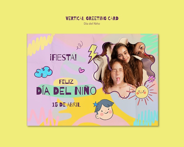 PSD gratuito plantilla de tarjeta de felicitación para la celebración del dia del nino