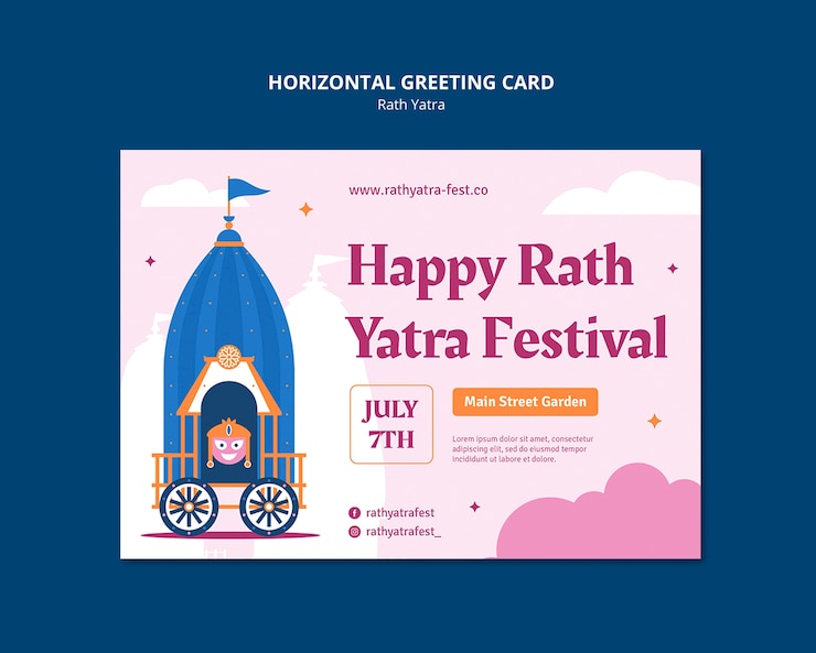 PSD gratuito plantilla de tarjeta de felicitación para la celebración de rath yatra