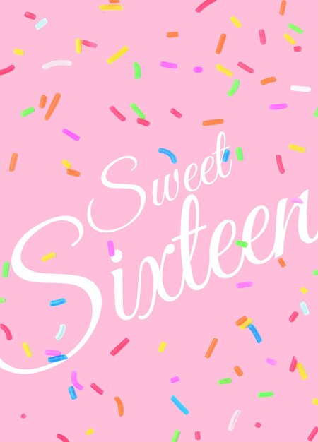 Plantilla de tarjeta de felicitación de cumpleaños número 16 psd con fondo de confeti