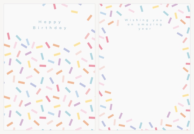 Plantilla de tarjeta de felicitación de cumpleaños psd con conjunto de espolvorear confeti