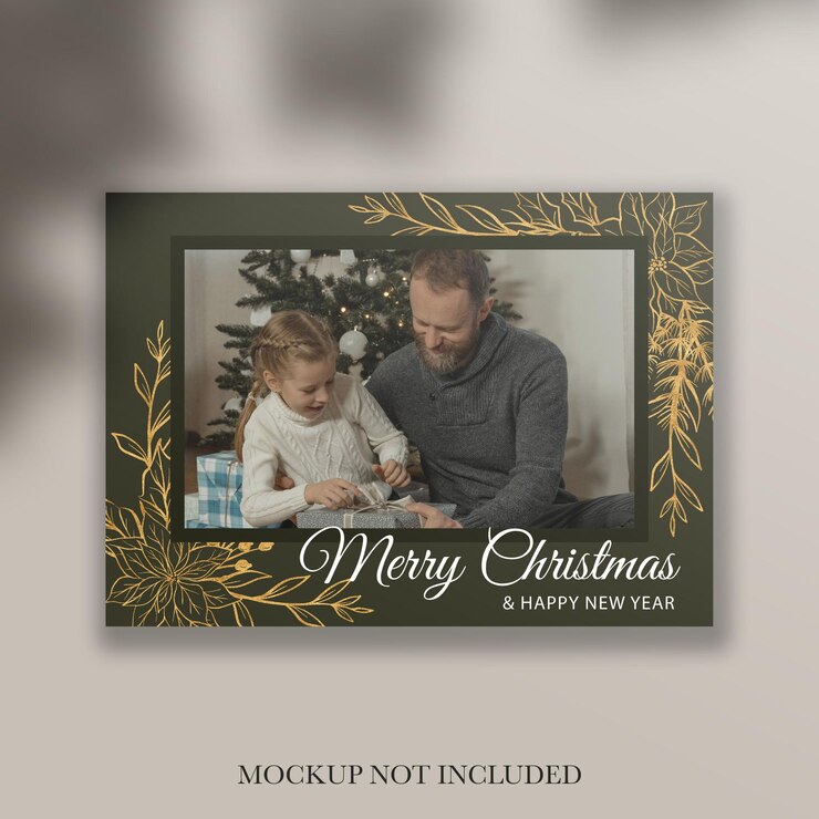 PSD gratuito plantilla de tarjeta de fotos navideñas con purpurina dorada verde