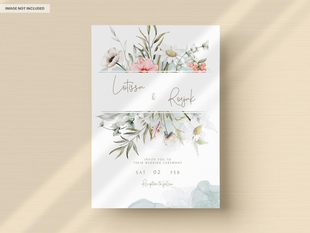 plantilla de tarjeta de invitación de boda floral vintage hermosa acuarela