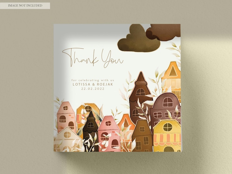 PSD gratuito plantilla de tarjeta de invitación con casa vintage dibujada a mano y hojas
