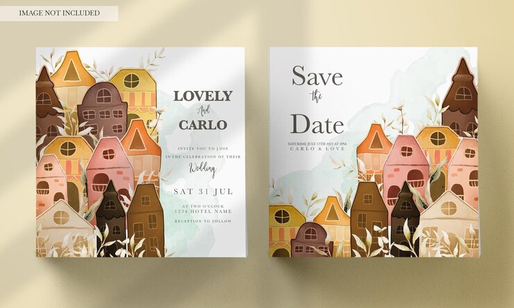 PSD gratuito plantilla de tarjeta de invitación con casa vintage dibujada a mano y hojas