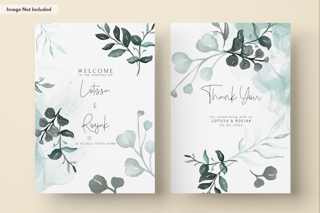 plantilla de tarjeta de invitación de hojas de acuarela verde elegante