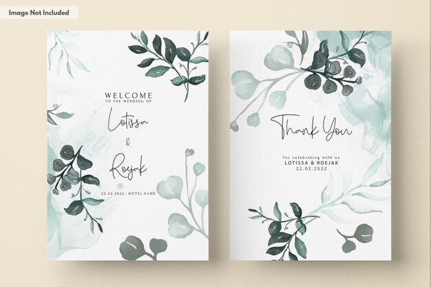 plantilla de tarjeta de invitación de hojas de acuarela verde elegante