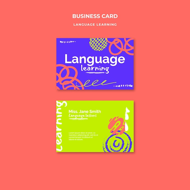 PSD gratuito plantilla de tarjeta de visita de aprendizaje de idiomas
