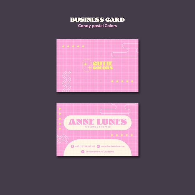 Plantilla de tarjeta de visita de colores pastel de caramelo de diseño plano