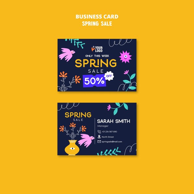 PSD gratuito plantilla de tarjeta de visita de descuento de venta de primavera