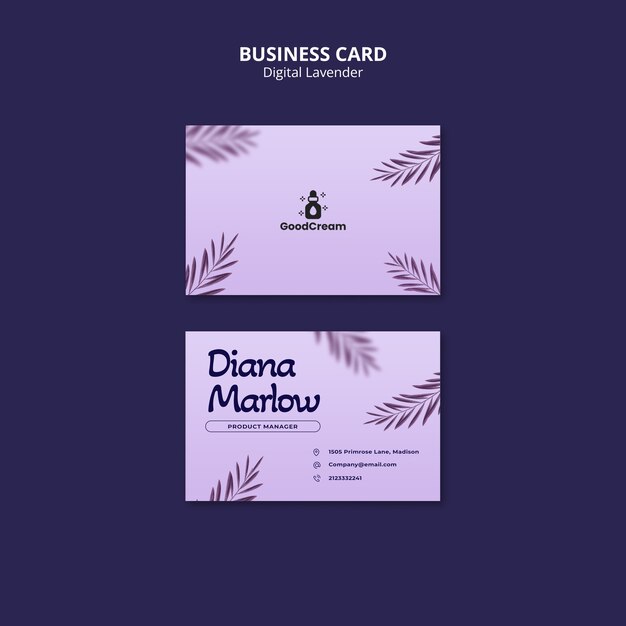 Plantilla de tarjeta de visita digital lavanda