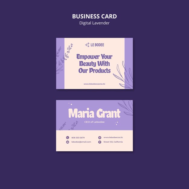 Plantilla de tarjeta de visita digital lavanda