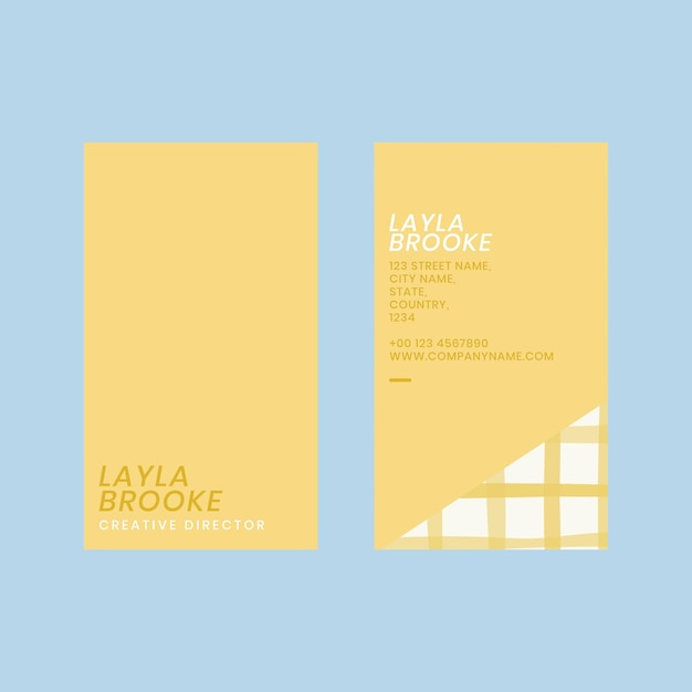 Plantilla de tarjeta de visita editable psd en lindo patrón amarillo pastel