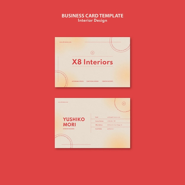 Plantilla de tarjeta de visita horizontal para diseño de interiores