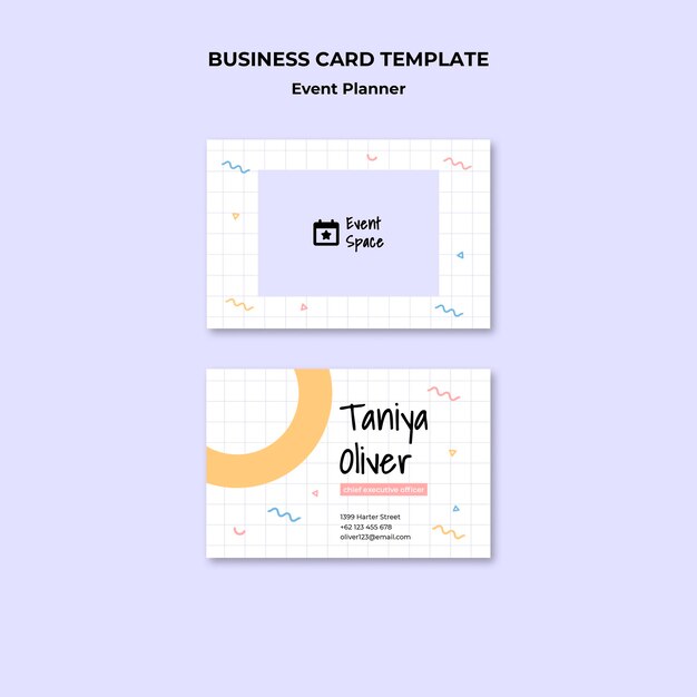 Plantilla de tarjeta de visita horizontal de planificador de eventos