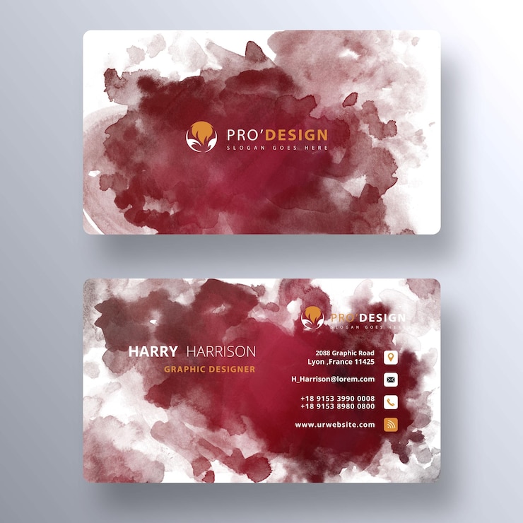 PSD gratuito plantilla de tarjeta de visita psd acuarela pintura roja