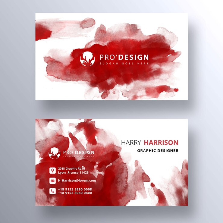 PSD gratuito plantilla de tarjeta de visita psd de pincel de acuarela roja