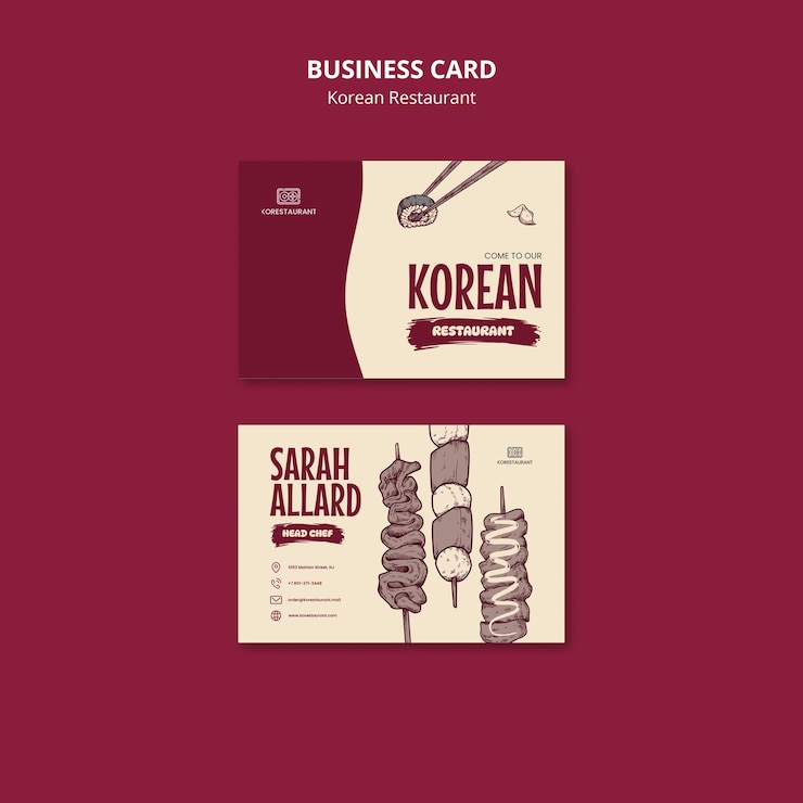 PSD gratuito plantilla de tarjeta de visita de restaurante coreano