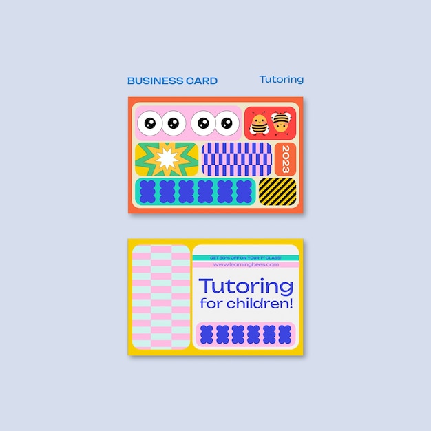 Plantilla de tarjeta de visita de trabajo de tutoría de diseño plano
