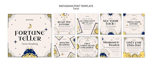 Plantilla de tarot de diseño plano