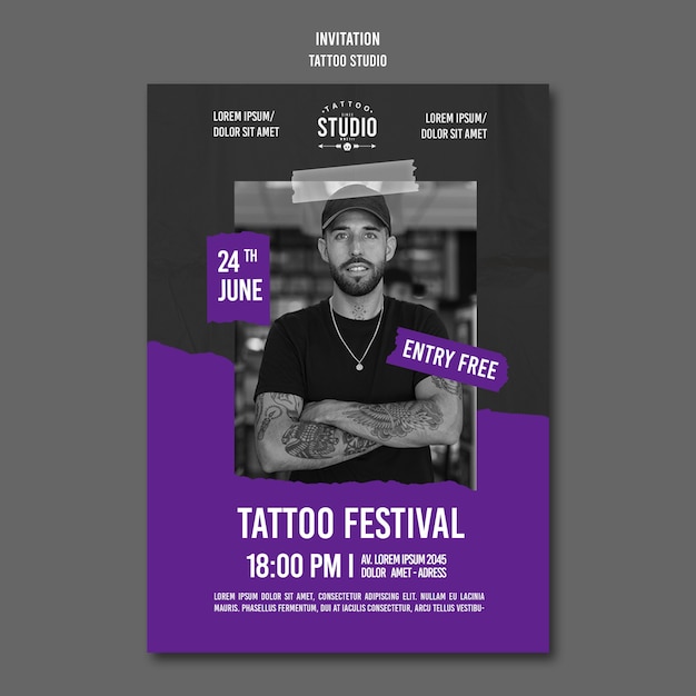 PSD gratuito plantilla de tatuaje de diseño plano