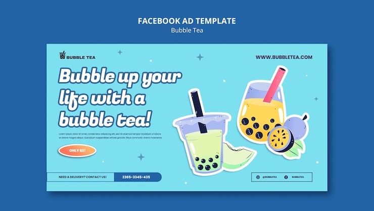 PSD gratuito plantilla de té de burbujas de diseño plano