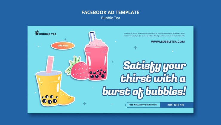 PSD gratuito plantilla de té de burbujas de diseño plano