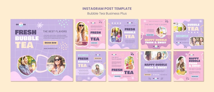 PSD gratuito plantilla de té de burbujas de diseño plano