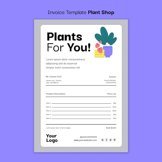 PSD gratuito plantilla de tienda de plantas de diseño plano