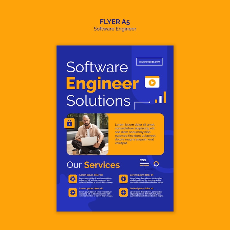 PSD gratuito plantilla de trabajo de ingeniero de software