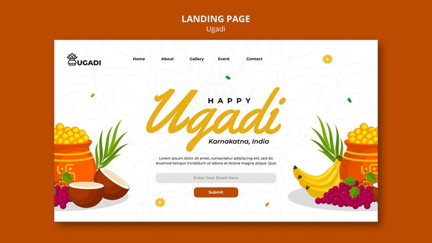 Plantilla ugadi de diseño plano