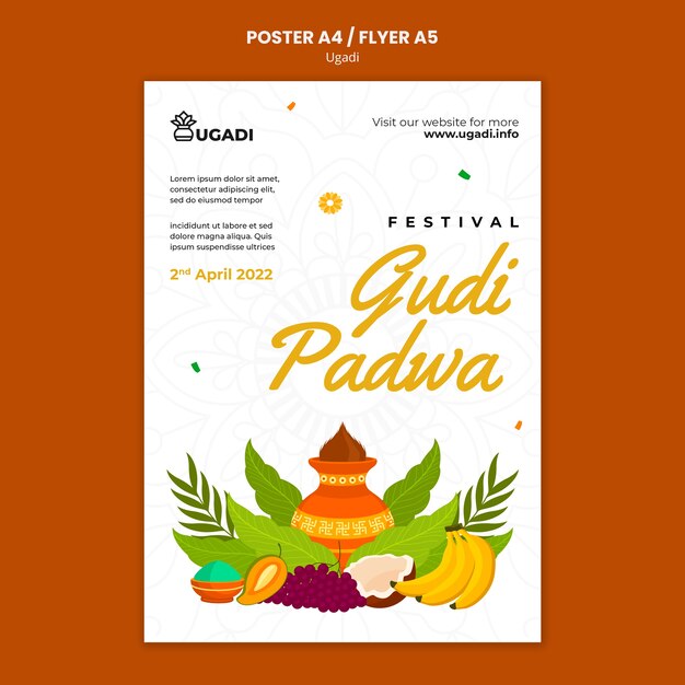 Plantilla ugadi de diseño plano