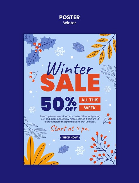 plantilla de venta de invierno de diseño plano