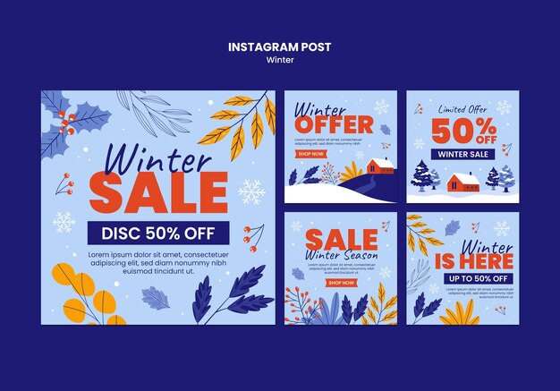 plantilla de venta de invierno de diseño plano