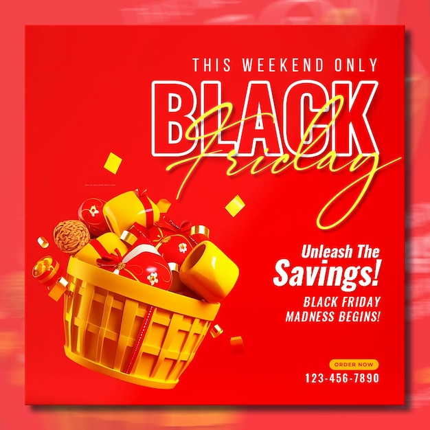 PSD gratuito plantilla de venta del viernes negro con regalos y globos en 3d