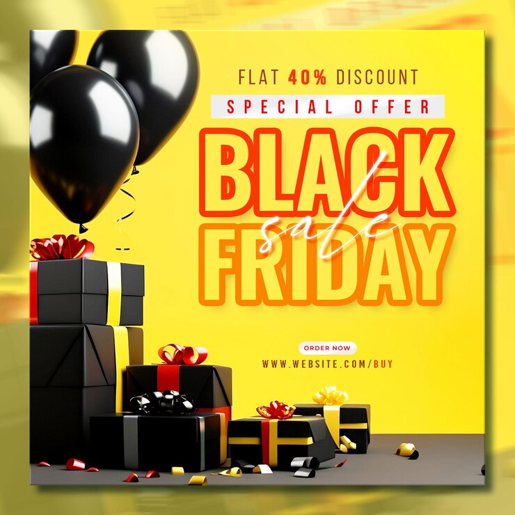 PSD gratuito plantilla de venta del viernes negro con regalos y globos en 3d