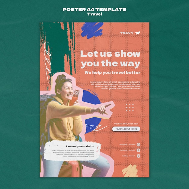 PSD gratuito plantilla de viaje de cartel de diseño plano