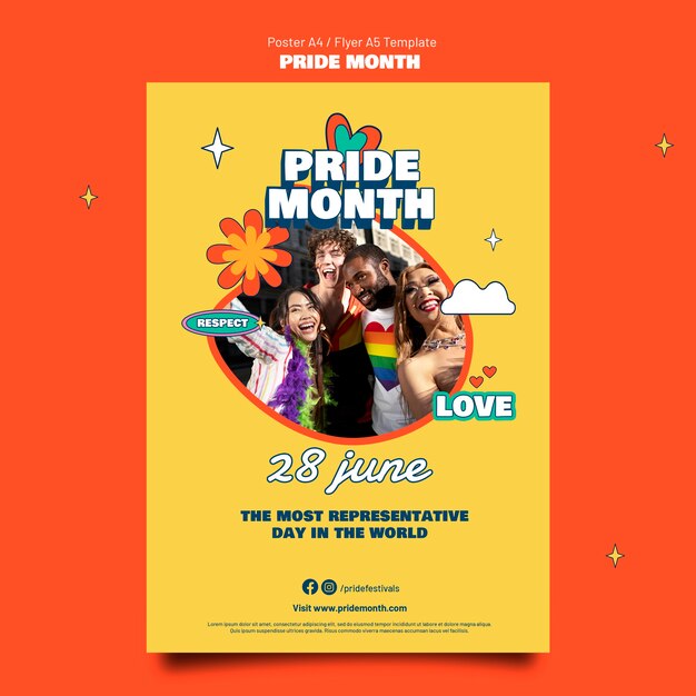 Plantilla de volante a5 de celebración del mes del orgullo