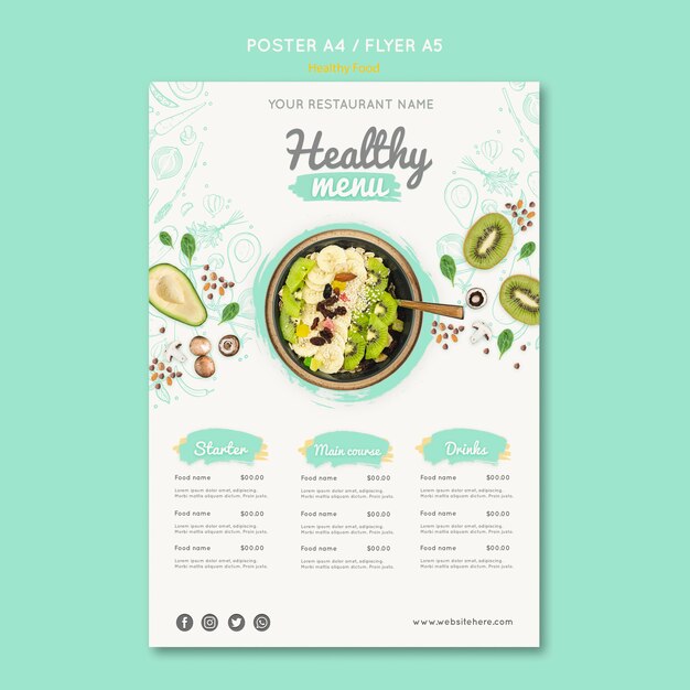 Plantilla de volante de alimentos saludables con foto