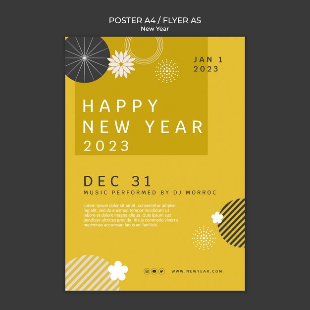Plantilla de volante de año nuevo de diseño plano