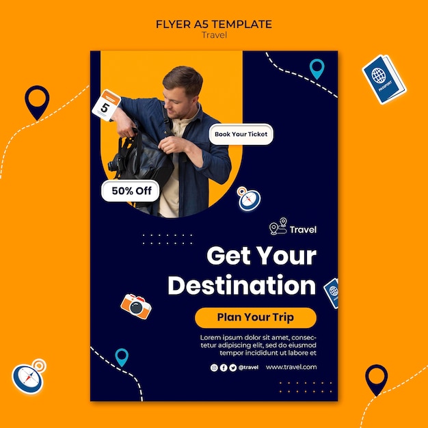 Plantilla de volante de aventura de viaje con descuento
