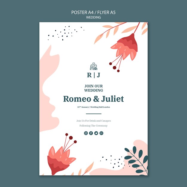 Plantilla de volante para boda con flores