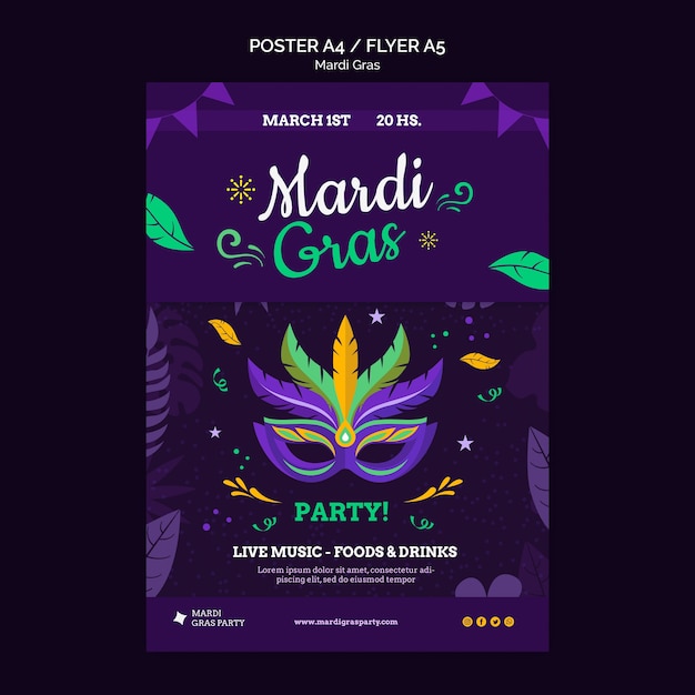 Plantilla de volante de carnaval de mardi gras