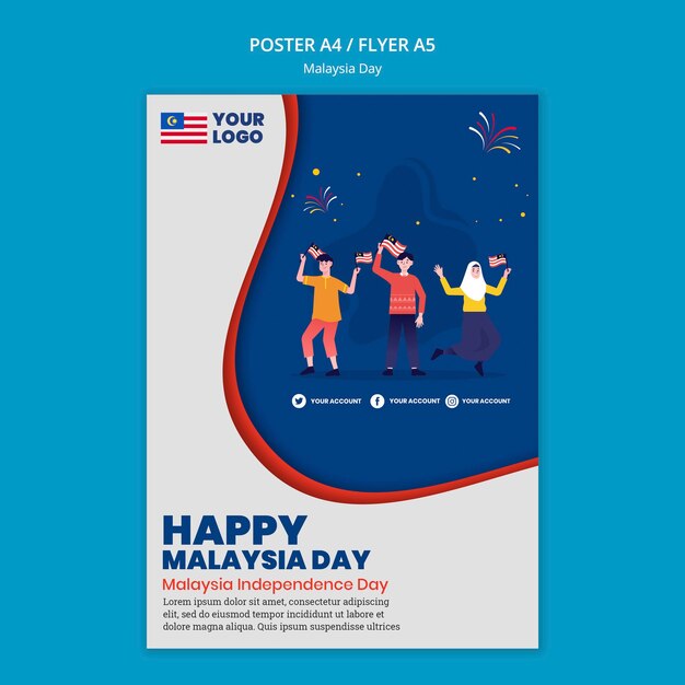 Plantilla de volante para la celebración del aniversario del día de malasia