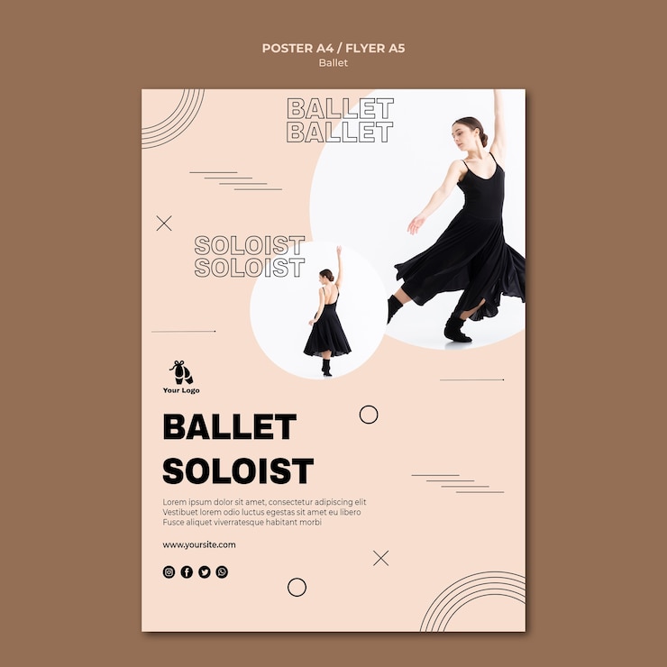 PSD gratuito plantilla de volante de concepto de ballet