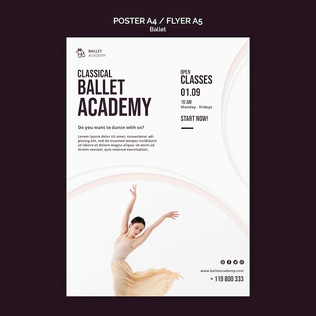 PSD gratuito plantilla de volante de concepto de ballet