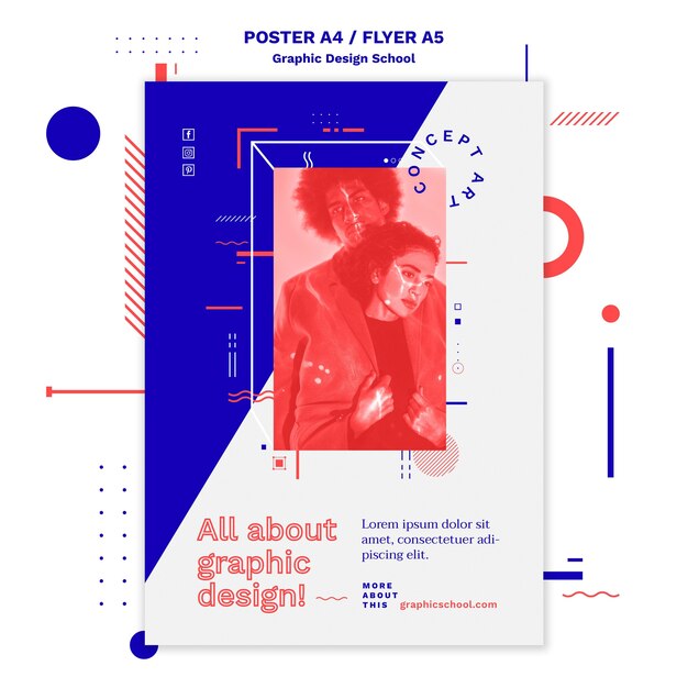 Plantilla de volante de concepto de escuela de diseño gráfico