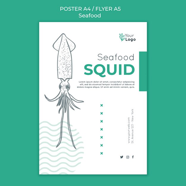 Plantilla de volante de concepto de mariscos