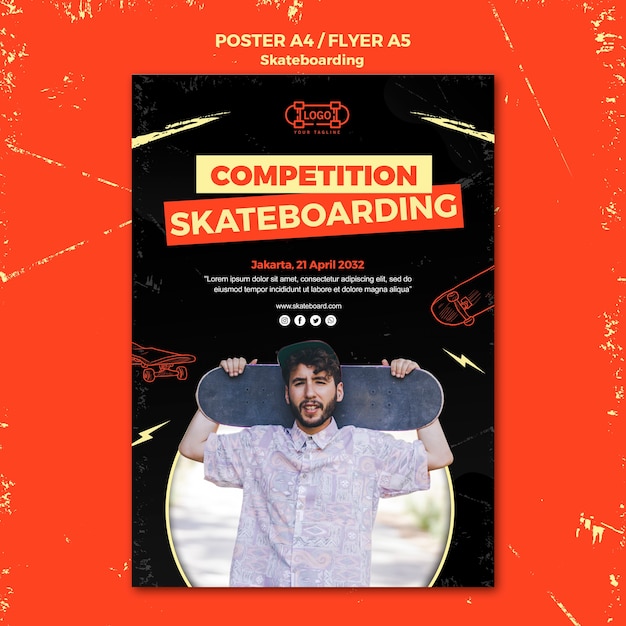 PSD gratuito plantilla de volante de concepto de skate